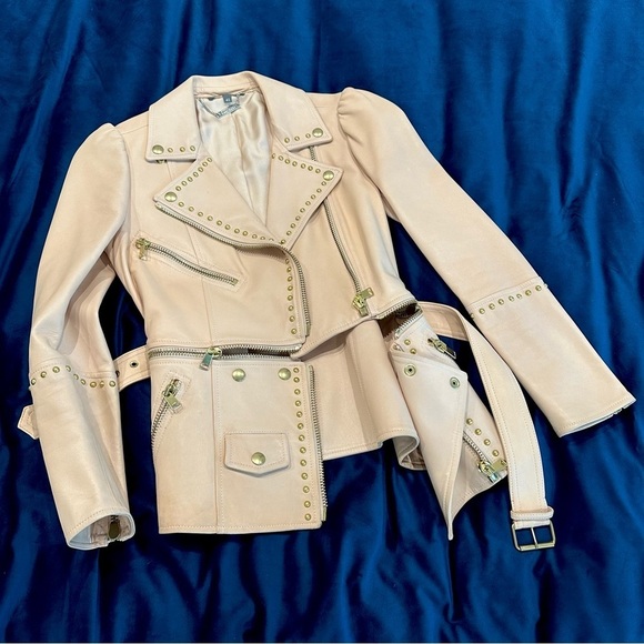 Alexander McQueen Belted Blush Leather Stud Zipper Jacket 40/S - Picture 4 of 14